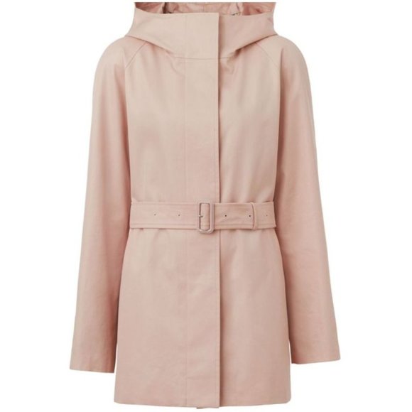 Burberry Women’s Hooded Pink Trench Lined Coat Belted Cotton US 8 Quiet Luxury - Picture 2 of 16